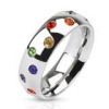 Pave Rainbow CZ Steel Ring